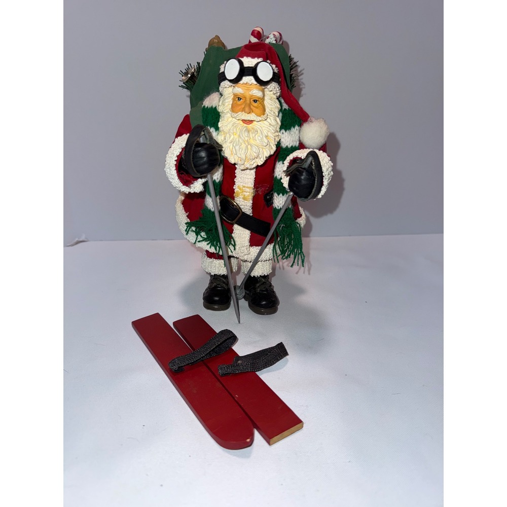 San Francisco Music Box Co Skiing Santa Claus Figurine Musical Red Skis Goggles